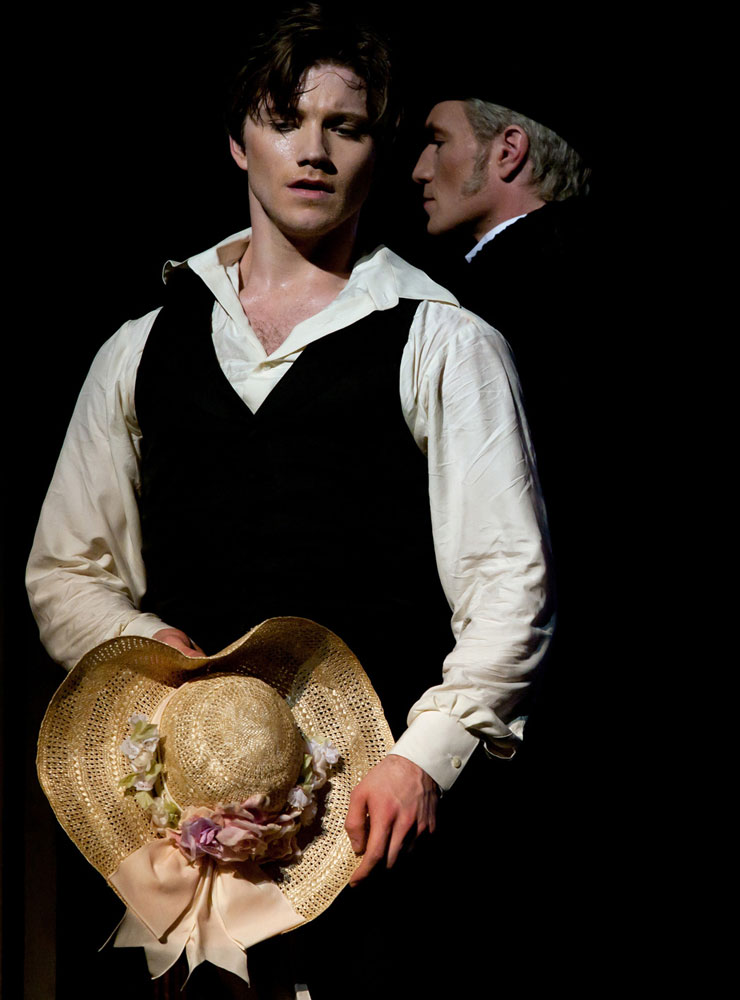 Alban Lendorf as Armand and Nikolaj Hübbe as his father in Lady of the Camellias.  © Costin Radu. (Click image for larger version)