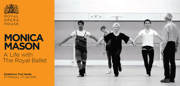 Cover of Trail Guide to the Exhibition. The picture shows Monica Mason with Donald MacLeary (far right) rehearsing Carlos Acosta, Darcey Bussell and Gary Avis in Song of the Earth for Bussell's farewell performance, June 2007 (© Rob Moore). © Royal Opera House. (Click image for larger version)