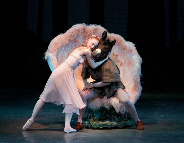 Teresa Reichlen as Titania, with Bottom (Henry Seth) in Balanchine's A Midsummer Night’s Dream. © Paul Kolnik.