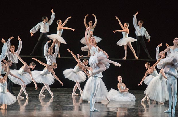 Aurelie Dupont and Paris Opera Ballet in Serge Lifar's <I>Suite en Blanc</I>.<br />© Stephanie Berger. (Click image for larger version)