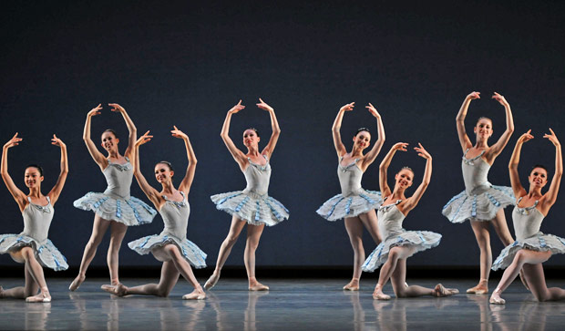 San Francisco Ballet in Balanchine's <I>Divertimento No. 15</I>.<br />© Dave Morgan and courtesy of San Francisco Ballet. (Click image for larger version)