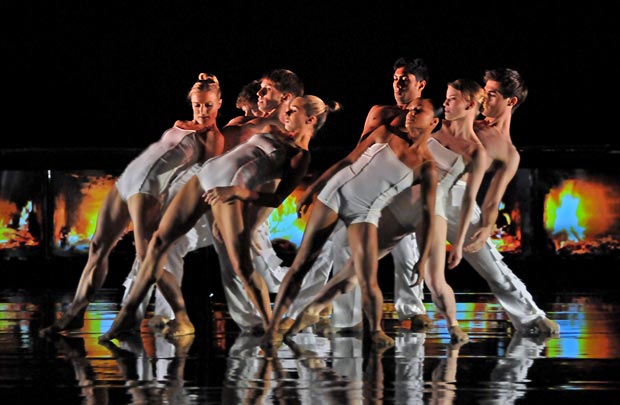 Rambert Dance Company in Marguerite Donlon's <I>Labyrinth of Love</I>.<br />© Dave Morgan. (Click image for larger version)