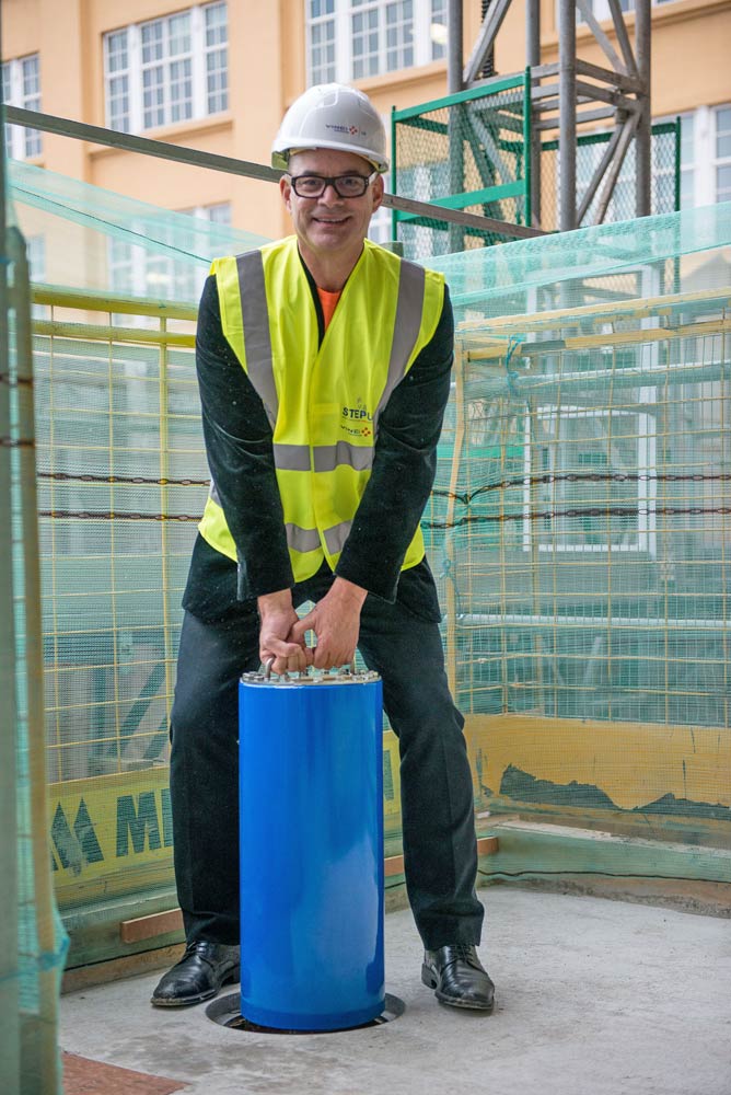 Rambert Dance Company’s Artistic Director, Mark Baldwin, buries time capsule at Rambert’s new headquarters in the South Bank.<br />© Simon Weir. (Click image for larger version)