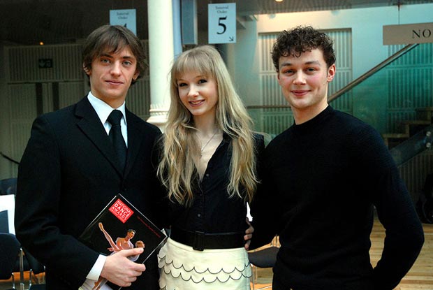 Liam Scarlett, along with Melissa Hamilton and Sergei Polunin, at the 2009 National Dance Awards - where they were all nominated. © <a href="http://www.ballet.co.uk/gallery/jr_nda09_roh_0110?page=1">John Ross</a> and taken from <a href="http://www.ballet.co.uk/magazines/yr_10/feb10/gw_national_dance_awards_2009.htm">Graham Watts report of the Awards for Balletco</a>. Click image for larger version, or one that fills the browser window.