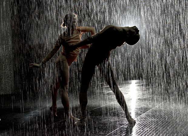 Wayne McGregor | Random Dance perform in the <I>Rain Room</I>.<br />© Ravi Deepres & Alicia Clarke. Rain Room, Random International 2012. Courtesy of Barbican Art Gallery.